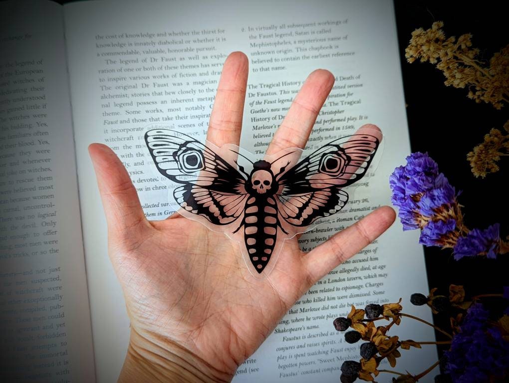 Clear Bookmark Death's Head Hawk Moth Goth Gothic Halloween Horror Creepy Oddities Nature Bug Insect