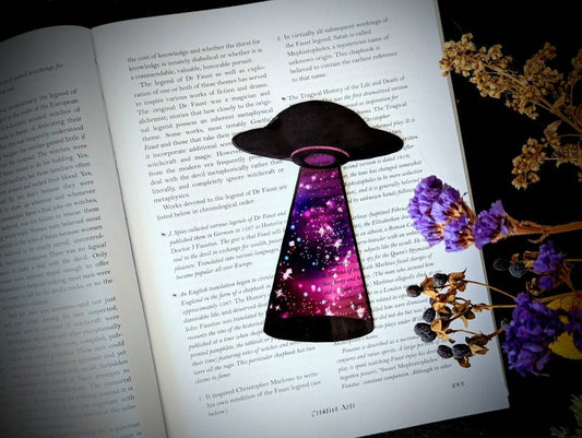 Clear Bookmark UFO Galaxy Space Nebula Alien Abduction Abduct Aliens Are Real Aliens Exist Believer Book Reader Lover GIft Handmade Artist