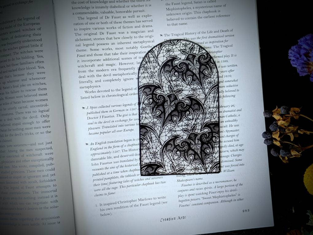 Clear Bookmark Bats Lace Goth Gothic Halloween Horror Creepy Victorian