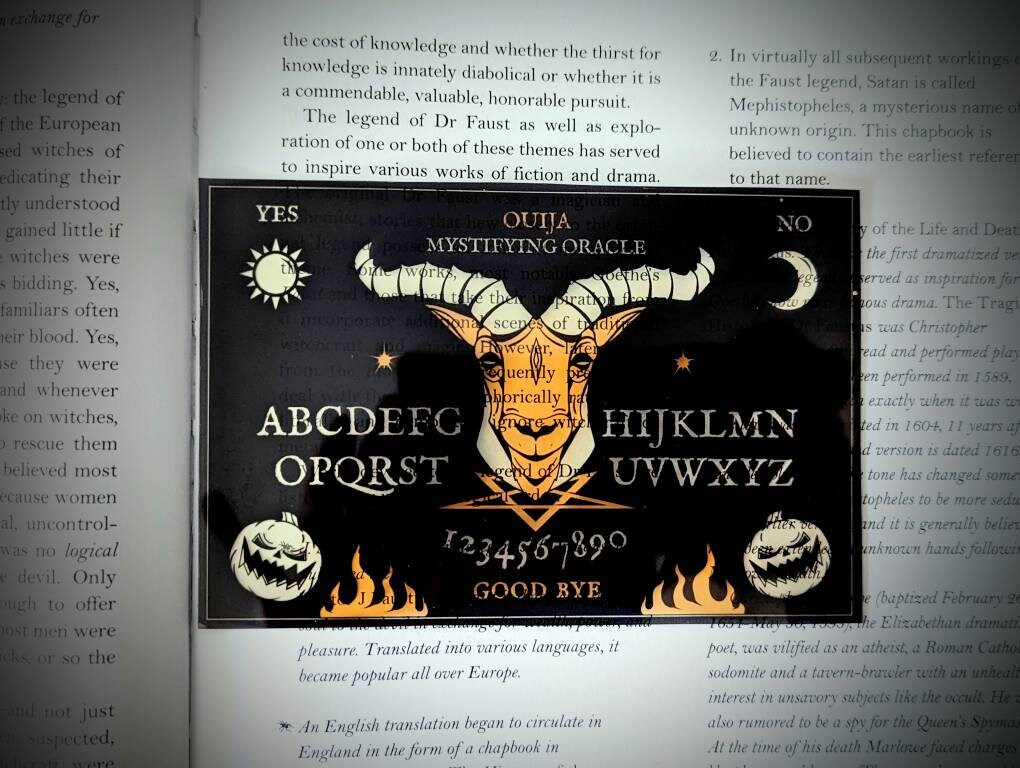 Clear Bookmark Ouija Spirit Board Black Sheep Goat Witchcraft Occult Goth Gothic Halloween Horror Creepy Oddities Unique Dark Weird