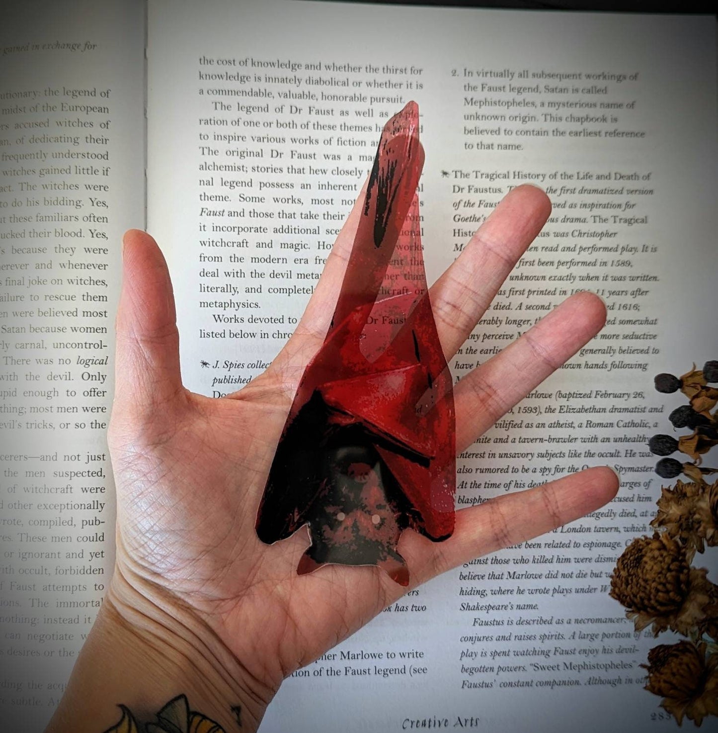 Clear Bookmark Red Hanging Bat Goth Gothic Halloween Horror Creepy Oddities Unique Gift