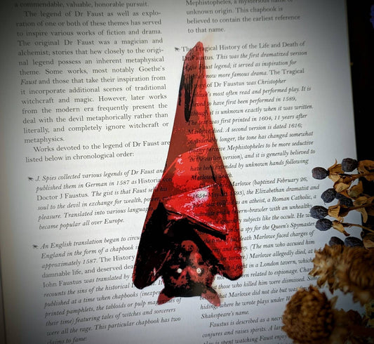 Clear Bookmark Red Hanging Bat Goth Gothic Halloween Horror Creepy Oddities Unique Gift