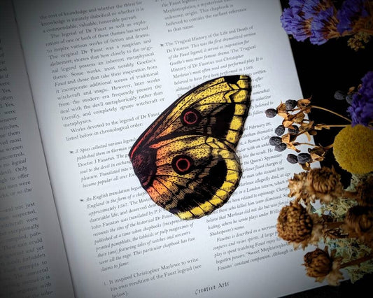Clear Bookmark Vintage Butterfly Moth Wing Insect Bug Yellow Orange Nature Goth Gothic Creepy Oddities