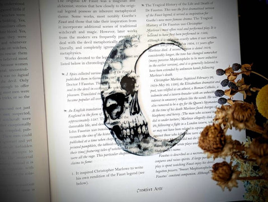 Clear Bookmark Skull Crescent Moon Goth Gothic Halloween Horror Creepy Oddities Unique Gift