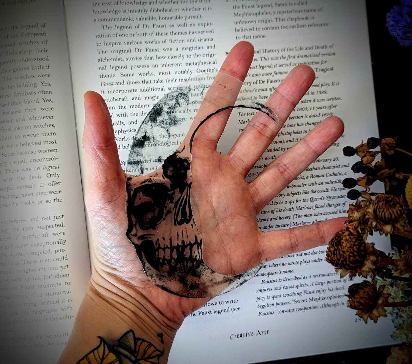 Clear Bookmark Skull Crescent Moon Goth Gothic Halloween Horror Creepy Oddities Unique Gift