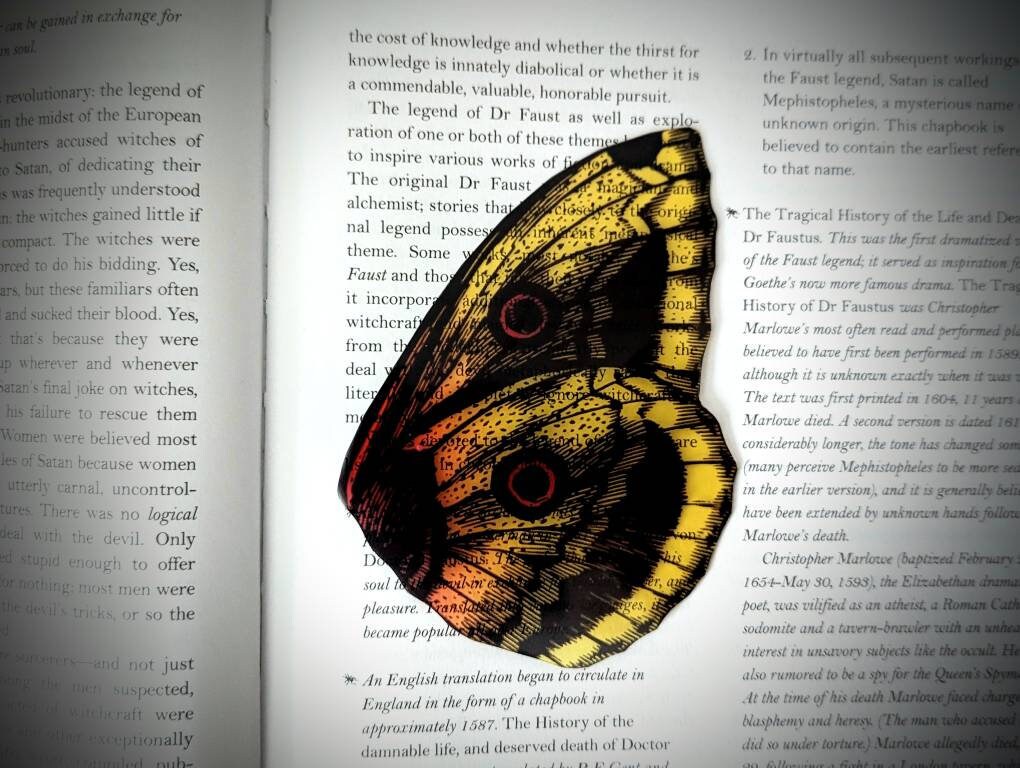 Clear Bookmark Vintage Butterfly Moth Wing Insect Bug Yellow Orange Nature Goth Gothic Creepy Oddities