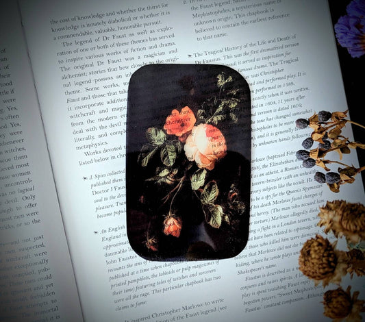 Clear Bookmark Vintage Oil Painting Cracked Paint Pink Flowers Floral Victorian Goth Gothic Dark Academia Fairycore Cottagecore Witchcore