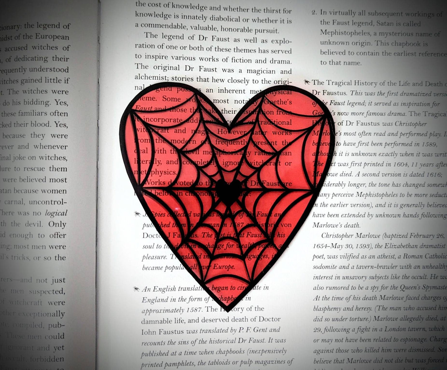 Clear Bookmark Valentine's Day Valloween Spiderweb Cobweb Heart Red Goth Gothic Horror Creepy Oddities