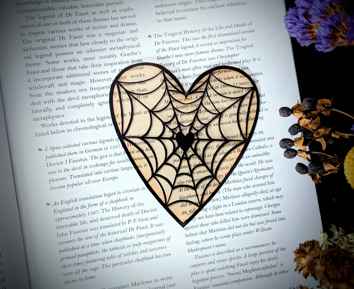 Clear Bookmark Valentine's Day Valloween Spiderweb Cobweb Heart Pastel Pale Yellow Goth Gothic Horror Creepy Oddities
