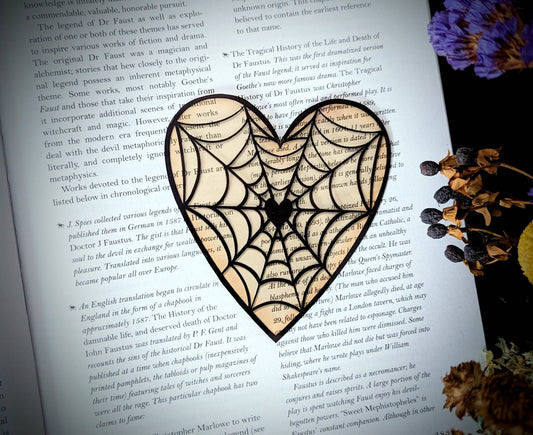 Clear Bookmark Valentine's Day Valloween Spiderweb Cobweb Heart Pastel Pale Yellow Goth Gothic Horror Creepy Oddities