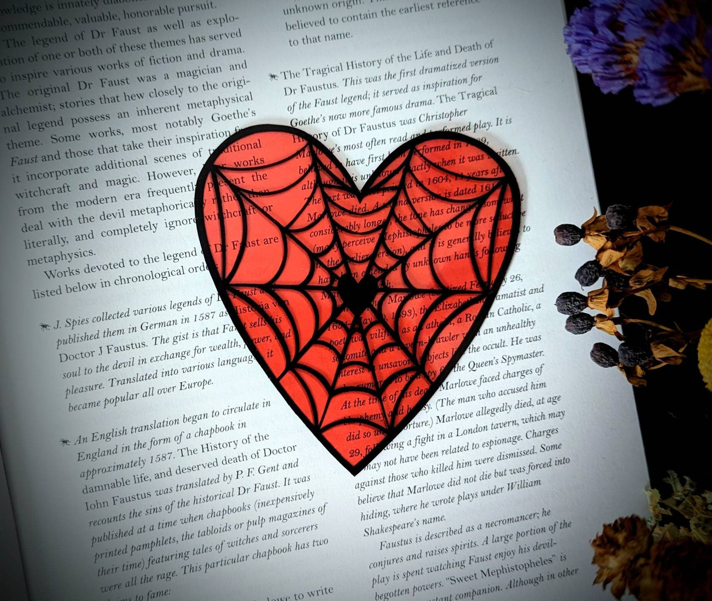 Clear Bookmark Valentine's Day Valloween Spiderweb Cobweb Heart Red Goth Gothic Horror Creepy Oddities