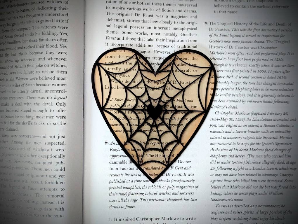 Clear Bookmark Valentine's Day Valloween Spiderweb Cobweb Heart Pastel Pale Yellow Goth Gothic Horror Creepy Oddities