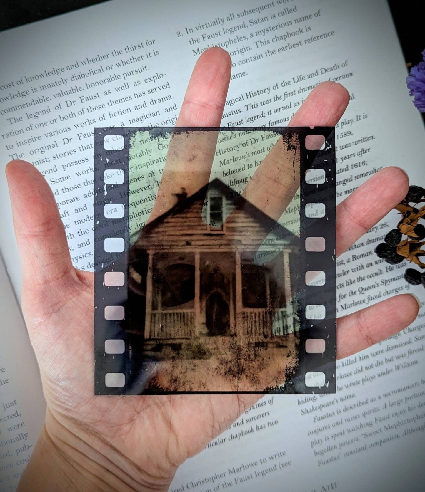 Clear Bookmark Grunge Film Strip Haunted House Skull Cursed Ghost Spirit Phantom Demon Goth Gothic Halloween Horror Creepy Dark Academia