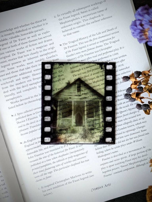 Clear Bookmark Grunge Film Strip Haunted House Skull Cursed Ghost Spirit Phantom Demon Goth Gothic Halloween Horror Creepy Dark Academia