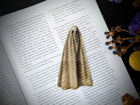 Clear Bookmark Realistic Sheet Ghost Ghoul Haunted Goth Gothic Halloween Horror Creepy Oddities Unique Dark Weird