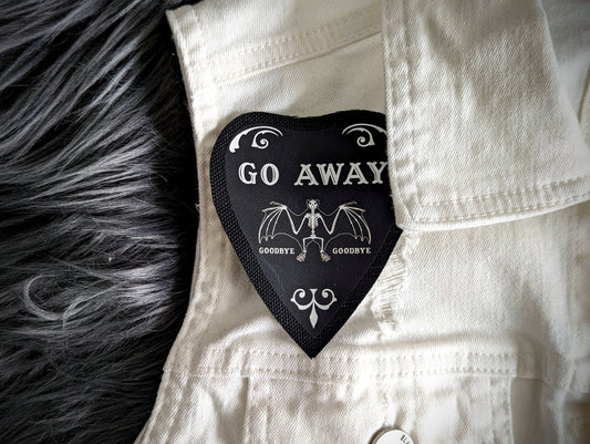 Sew-on Patch Go Away Planchette Bat Bats Goth Gothic Horror Halloween Oddities Dark Academia Handmade Artist