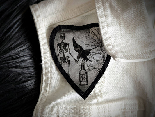 Sew-on Patch Skeleton Crow Apothecary Gothic Goth Horror Halloween Oddities Dark Academia Handmade Artist