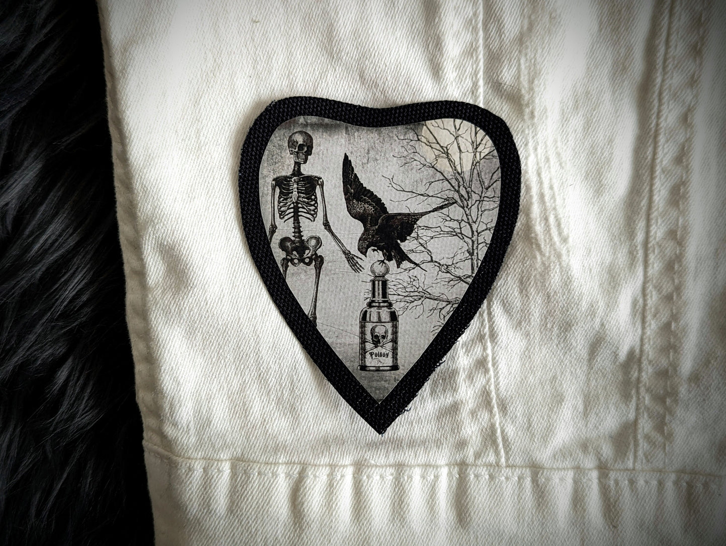Sew-on Patch Skeleton Crow Apothecary Gothic Goth Horror Halloween Oddities Dark Academia Handmade Artist