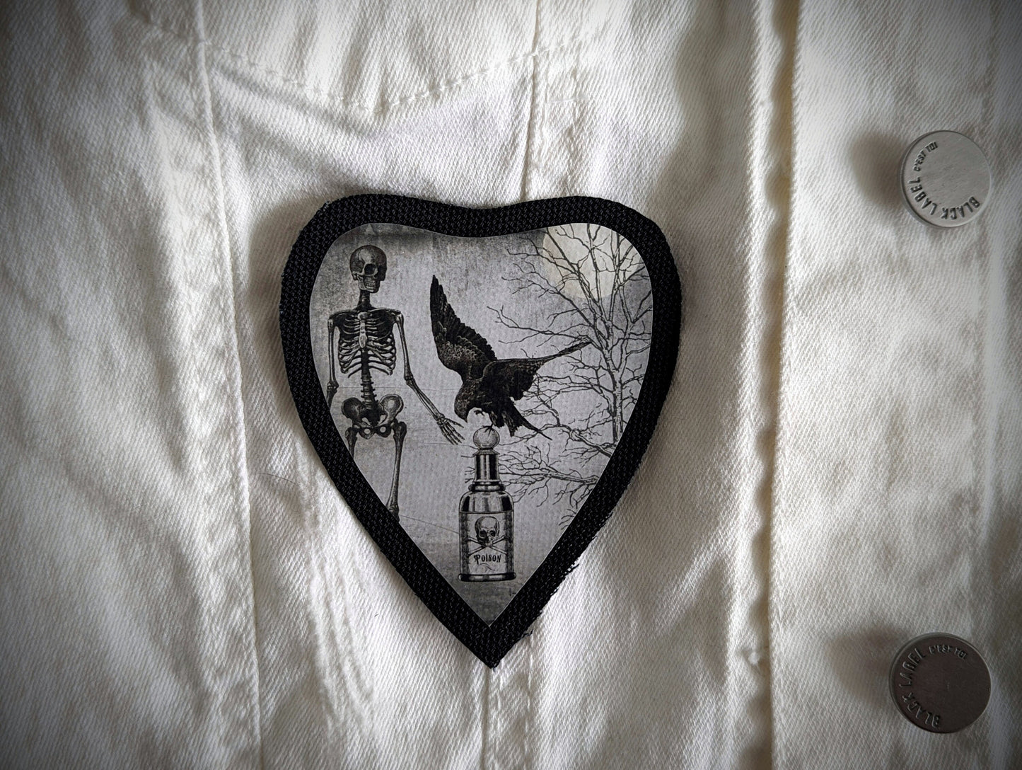 Sew-on Patch Skeleton Crow Apothecary Gothic Goth Horror Halloween Oddities Dark Academia Handmade Artist