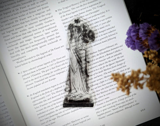 Clear Bookmark Headless Statue Tombstone Gravestone Cemetery Graveyard Goth Gothic Halloween Horror Creepy Dark Academia Book Lover GIft