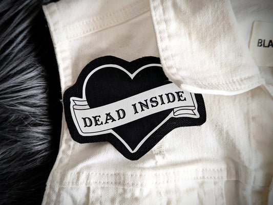 Sew-on Patch Dead Inside Banner Black Heart Goth Gothic Horror Halloween Oddities Dark Academia Handmade Artist