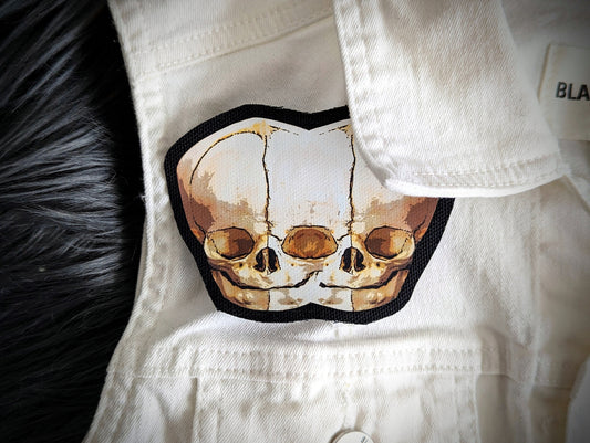 Sew-on Patch Conjoined Twin Skull Human Mutation Gothic Goth Horror Halloween Oddities Dark Academia Handmade Artist
