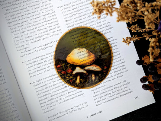 Clear Bookmark Vintage Mushrooms Fungus Fungi Goth Gothic Halloween Horror Cottagecore Fairycore Dark Academia Handmade Artist