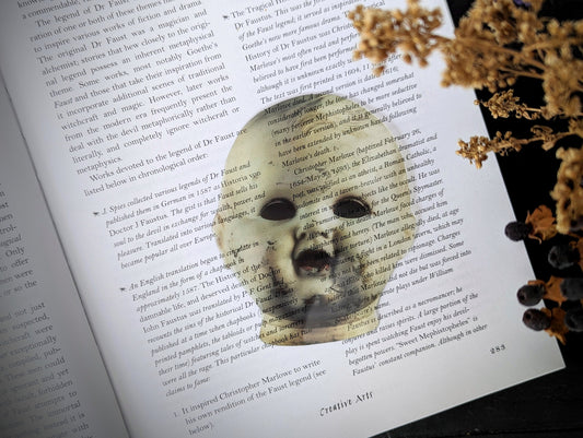 Clear Bookmark Creepy Doll Head Goth Gothic Halloween Horror Cottagecore Fairycore Dark Academia Handmade Artist