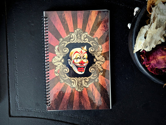 Spiral Notebook Journal Lined Pages Creepy Clown Circus Carnival Gothic Goth Horror Halloween Dark Academia Oddities Gift Handmade Artist