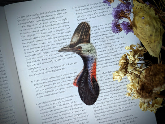 Clear Bookmark Vintage Cassowary Flightless Bird Modern Dinosaur Nature Dark Academia Fairycore Cottagecore Witchcore Handmade Artist