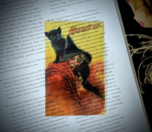 Clear Bookmark Vintage Halloween Card Witch Black Cat Halloween Fall Autumn Dark Academia Fairycore Cottagecore Witchcore Handmade Artist