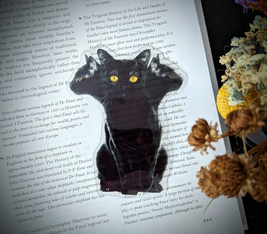 Clear Bookmark Cerberus Black Cat Three Headed Heads Feline Goth Gothic Halloween Horror Handmade Artist Book Lover Reader Gift
