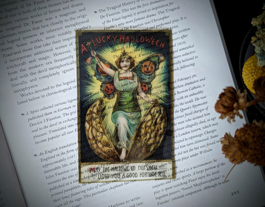 Clear Bookmark Vintage Halloween Card Fairy Fall Autumn Dark Academia Fairycore Cottagecore Witchcore Handmade Artist