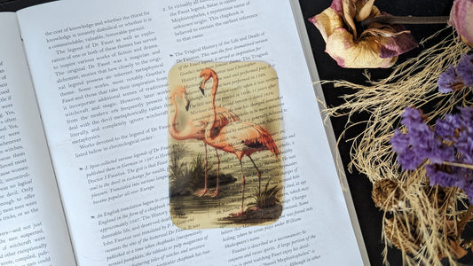 Clear Bookmark Flamingos Nature Illustration Vintage Handmade Artist Book Reader Lover Gift