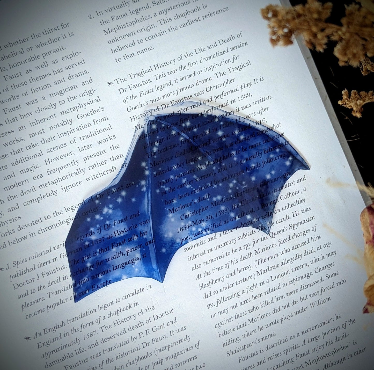 Clear Bookmark Blue Starry Sky Bat Dragon Wing Goth Gothic Fantasy Sci-Fi Book Lover Reader Gift Handmade Artist