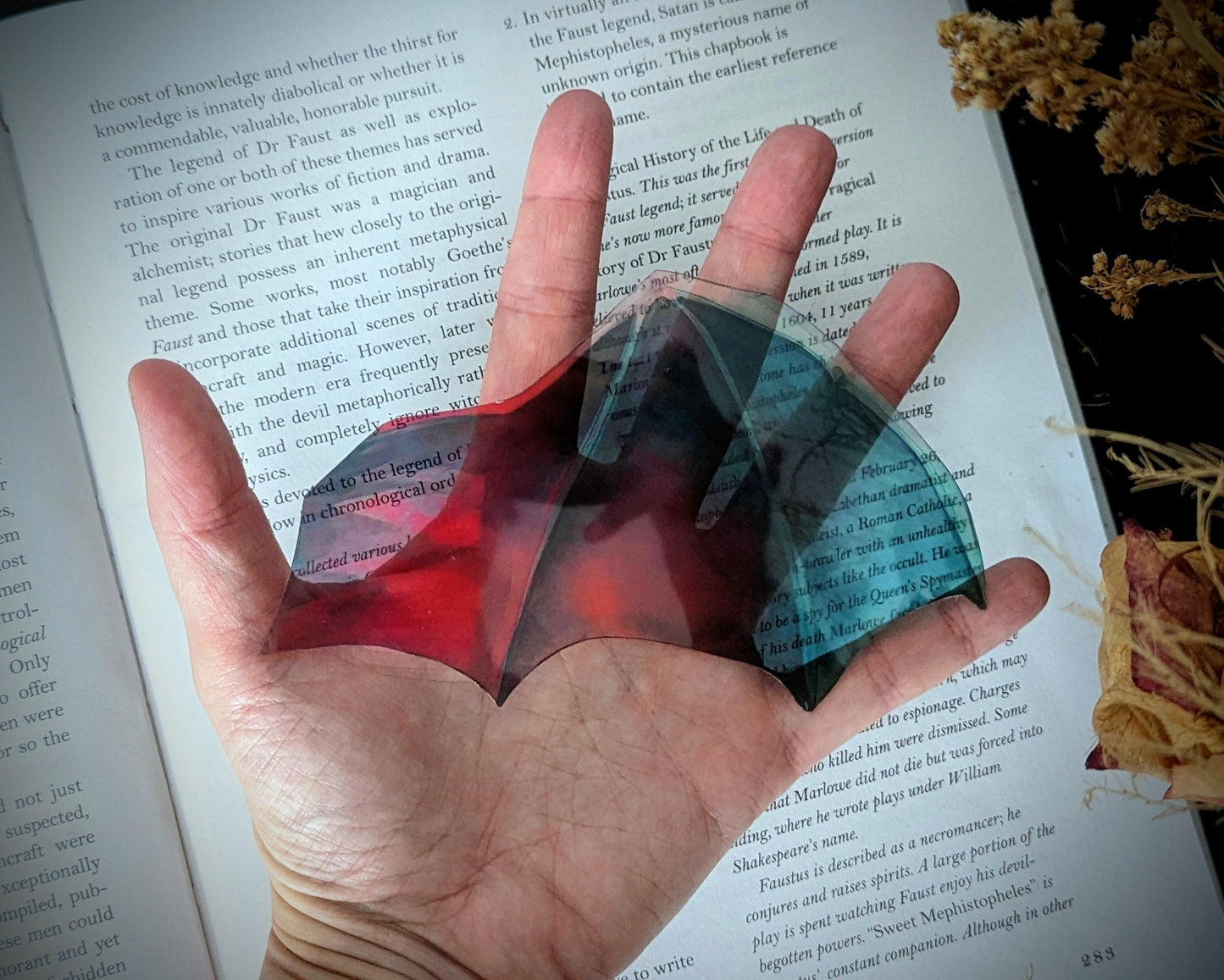 Clear Bookmark Colorful Bat Dragon Wing Goth Gothic Fantasy Sci-Fi Book Lover Reader Gift Handmade Artist