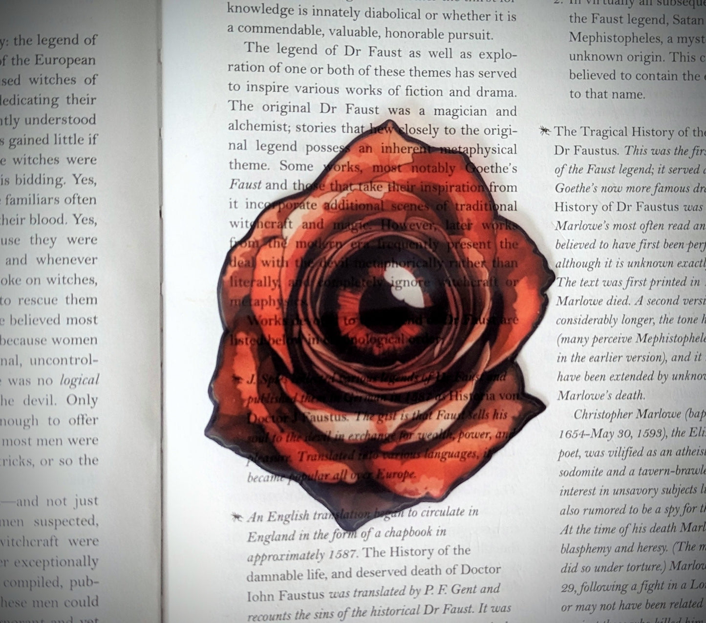Clear Bookmark Watercolor Red Rose Eyeball Surreal Goth Gothic Halloween Horror Creepy Dark Weird Book Reader Lover Gift Handmade Artist
