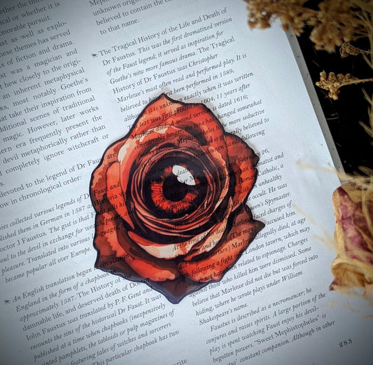 Clear Bookmark Watercolor Red Rose Eyeball Surreal Goth Gothic Halloween Horror Creepy Dark Weird Book Reader Lover Gift Handmade Artist