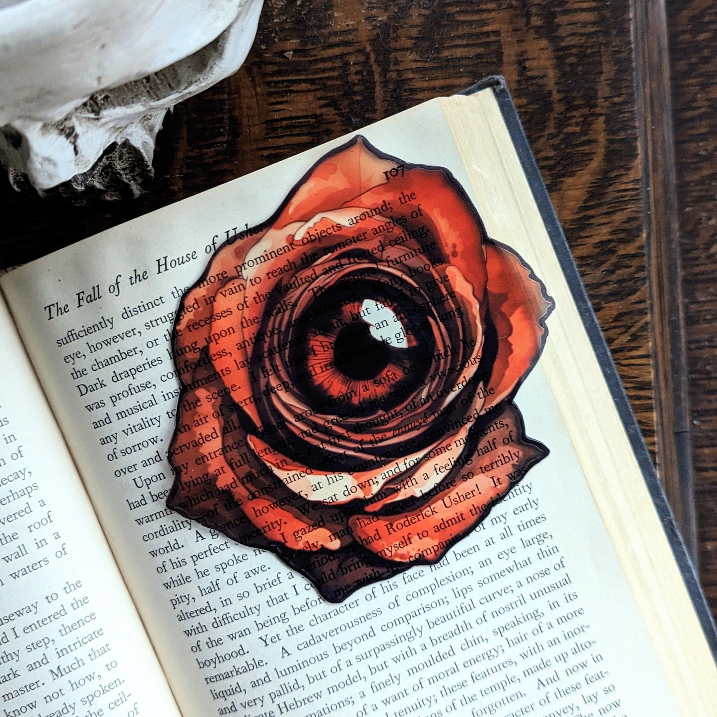 Clear Bookmark Watercolor Red Rose Eyeball Surreal Goth Gothic Halloween Horror Creepy Dark Weird Book Reader Lover Gift Handmade Artist