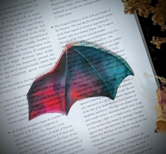 Clear Bookmark Colorful Bat Dragon Wing Goth Gothic Fantasy Sci-Fi Book Lover Reader Gift Handmade Artist