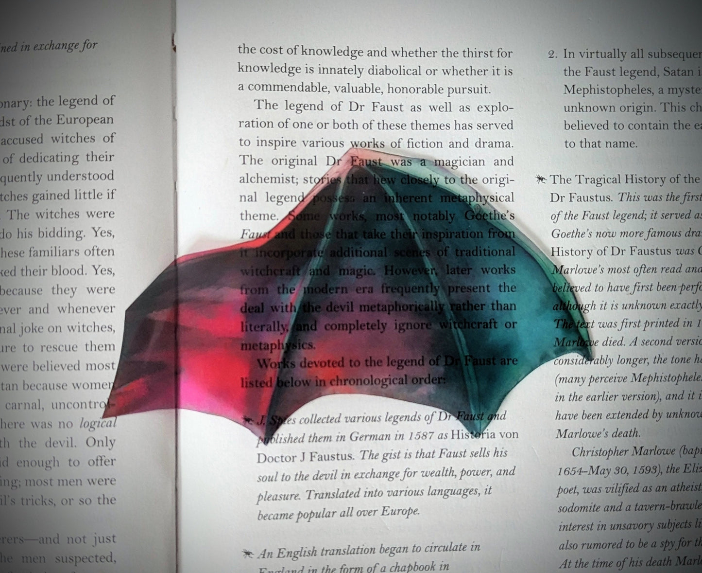 Clear Bookmark Colorful Bat Dragon Wing Goth Gothic Fantasy Sci-Fi Book Lover Reader Gift Handmade Artist