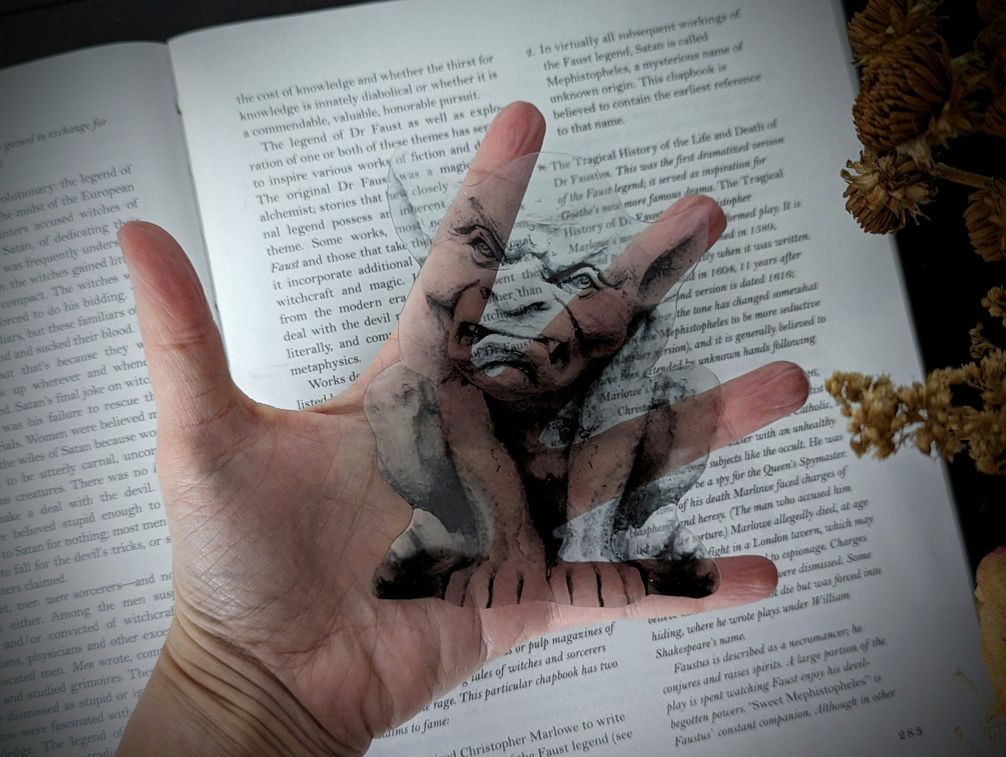 Clear Bookmark Gargoyle Creature Monster Goblin Goth Gothic Halloween Horror Creepy Oddities Book Lover Reader Gift Handmade Artist