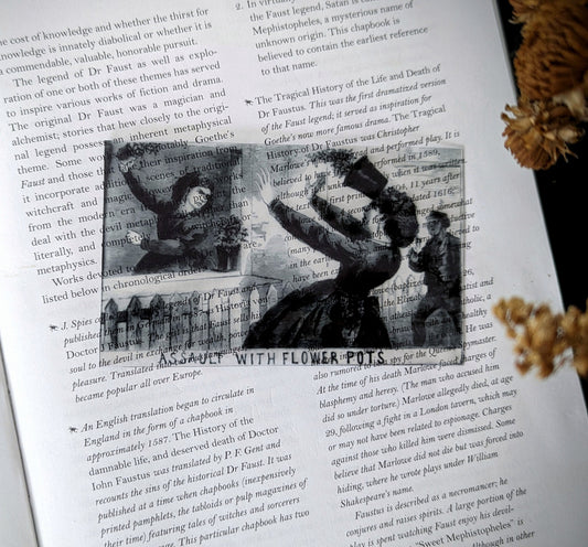 Clear Bookmark London Illustrated Police News Assault By Flower Pots Gothic Halloween Horror Humor Book Lover Reader Gift Handmade Artist