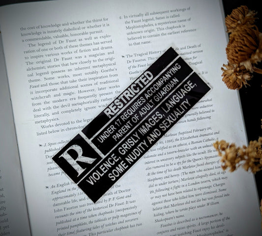 Clear Bookmark R Rating Rated R Goth Gothic Halloween Horror Creepy Oddities Book Lover Reader Gift Handmade Artist