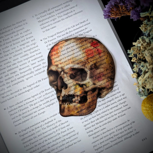 Clear Bookmark Vintage Floral Flower Human Skull Skeleton Goth Gothic Halloween Horror Dark Academia Handmade Artist Book Reader Lover Gift