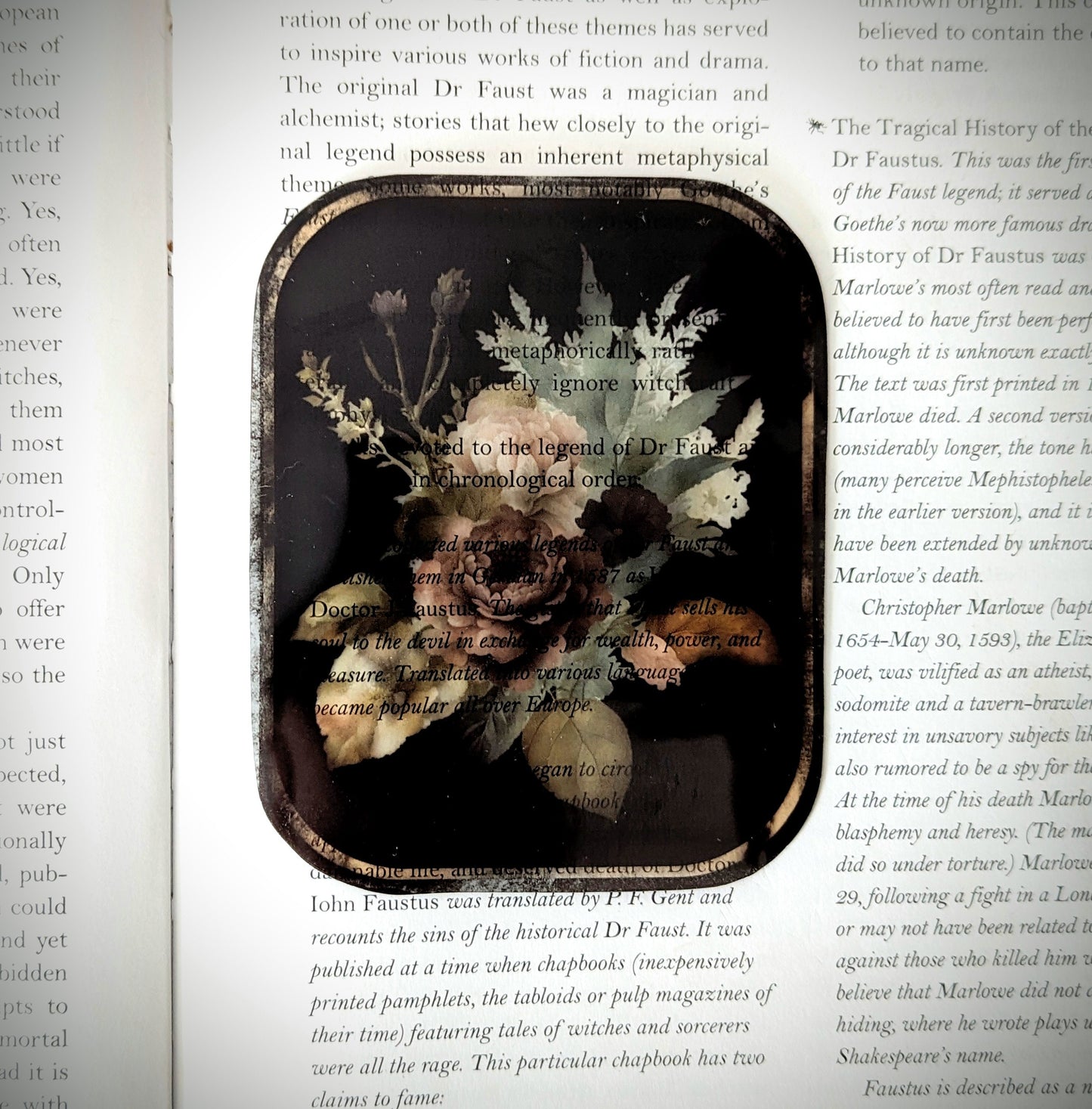 Clear Bookmark Vintage Foliage Flowers Floral Victorian Goth Dark Academia Handmade Artist Book Reader Lover Gift