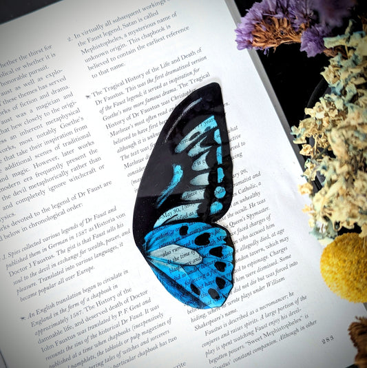 Clear Bookmark Vintage Blue Butterfly Moth Wing Insect Nature Dark Academia Fairycore Cottagecore Handmade Artist Book Reader Lover Gift