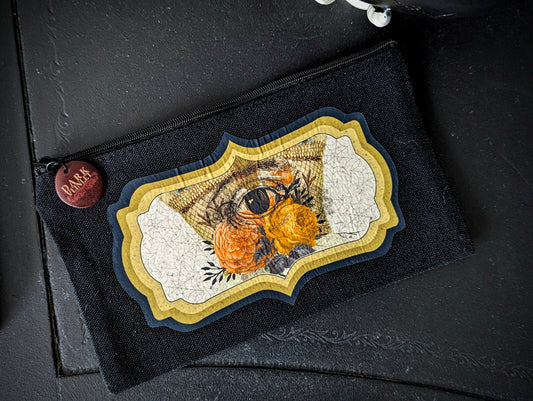 Canvas Zipper Pouch Bag Makeup Tarot Cards Goth Gothic Dark Academia Human Eye Roses Flowers Collage Surreal Handmade Artist