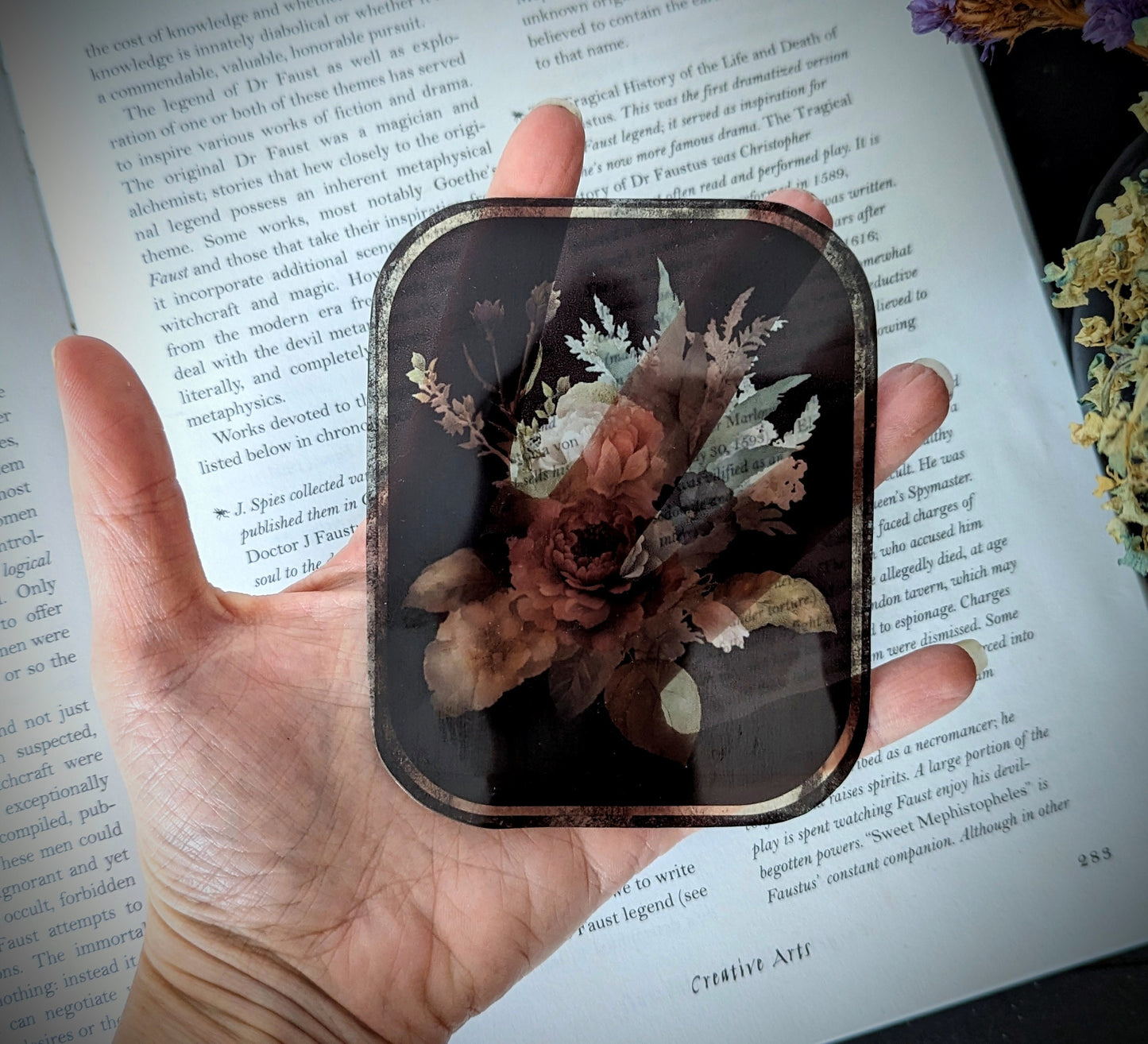 Clear Bookmark Vintage Foliage Flowers Floral Victorian Goth Dark Academia Handmade Artist Book Reader Lover Gift