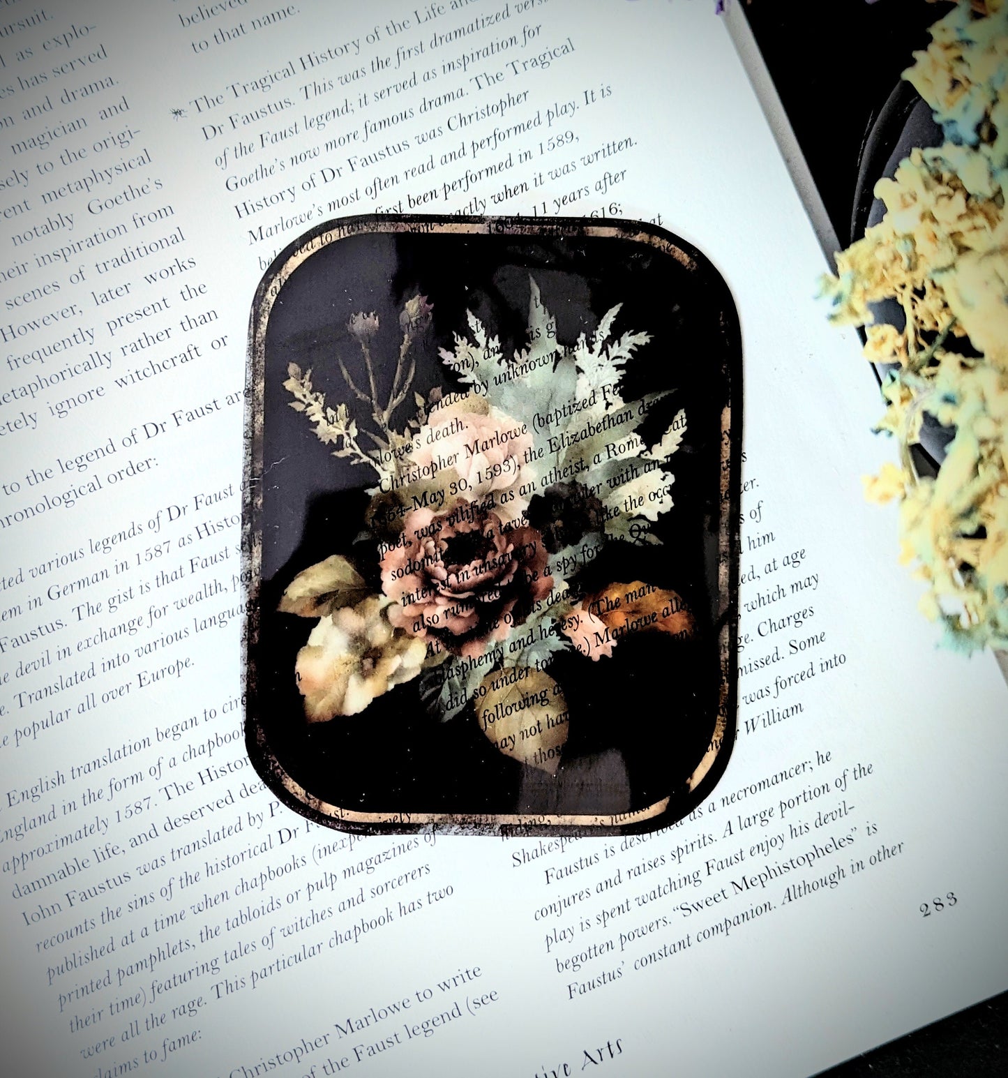 Clear Bookmark Vintage Foliage Flowers Floral Victorian Goth Dark Academia Handmade Artist Book Reader Lover Gift
